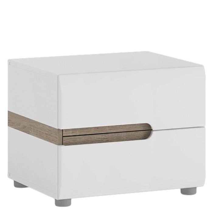 Truffle Oak Trim 2 Drawer Bedside - White