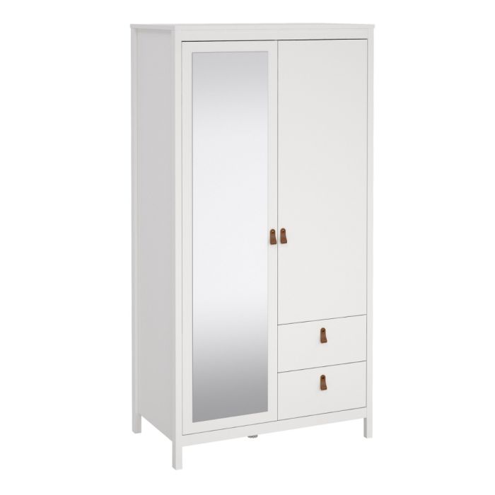 BURNLEY 2 Door Mirrored Wardrobe with 2 Drawers White - 102.3cm