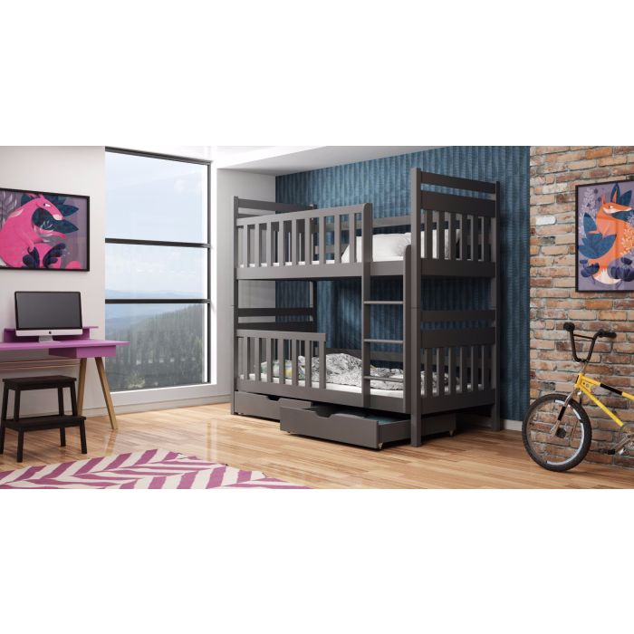 Montreal Wooden Bunk Bed with 2 Drawers Storage and Foam Mattress - Graphite