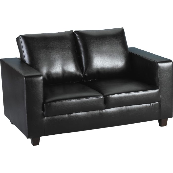 Tempo Two Seater Sofa-in-a-Box - Black Faux Leather