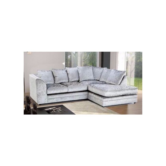 MOUNI Crush Velvet 4 Seater L Shaped - Right Hand Facing Corner Sofa - Silver