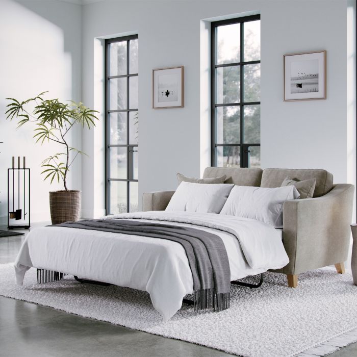 2 Seater Sofa Bed - KRISTY Fabric - Light Beige
