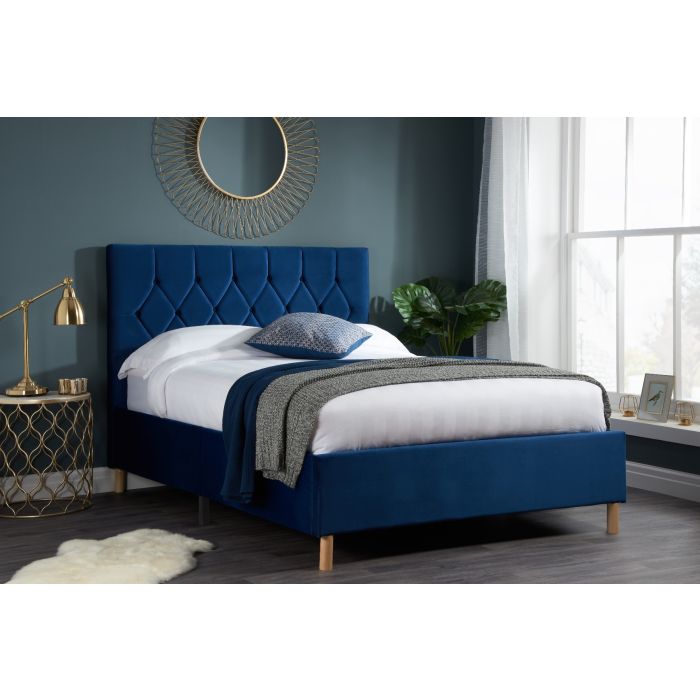 Loxley Modern Upholstered Blue Fabric Bed - Standard Double 4ft6