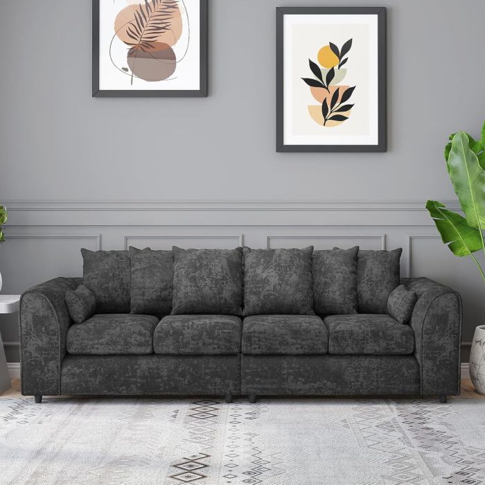 LORVANI Fabric 4 Seater Scatterback Sofa - Dark Grey