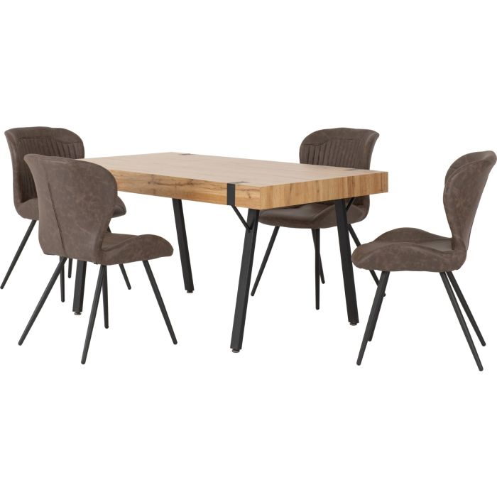 Treviso Dining Set with Quebec Chairs - Light Oak Effect Black Brown Faux Leather
