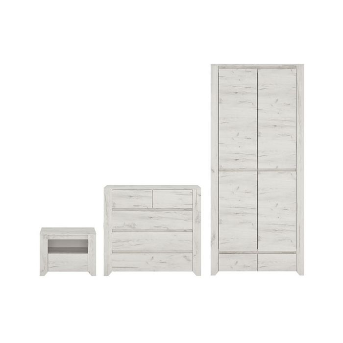 AKRON 2 Door Wardrobe Set 3 Piece - White and Oak