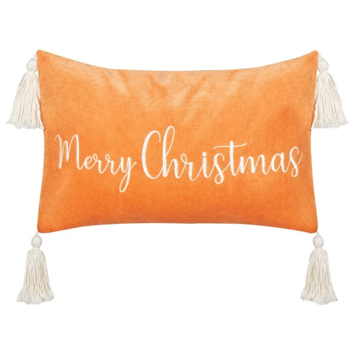 Lithops Velvet Cushion Christmas Motif with Tassels 30 x 50 cm - Orange