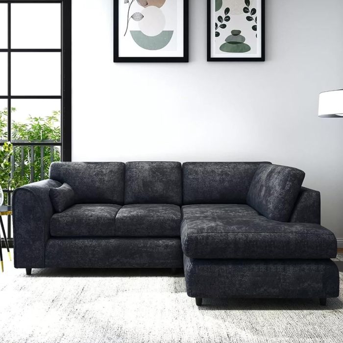 LORVANI Fabric 4 Seater L Shaped Fullback Corner Sofa - Dark Grey, Right Hand Facing