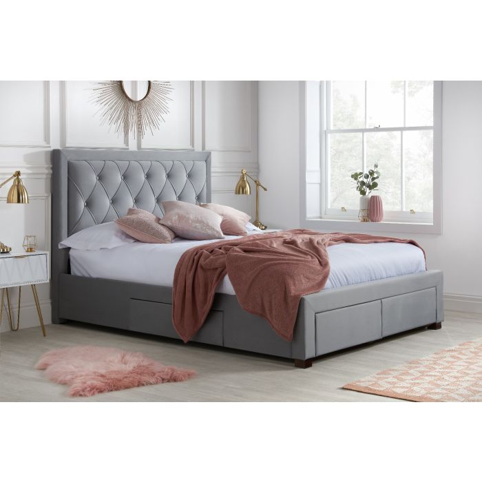 Birlea Woodbury Grey Fabric 4-Drawer Storage Bed Frame - Kingsize 5ft