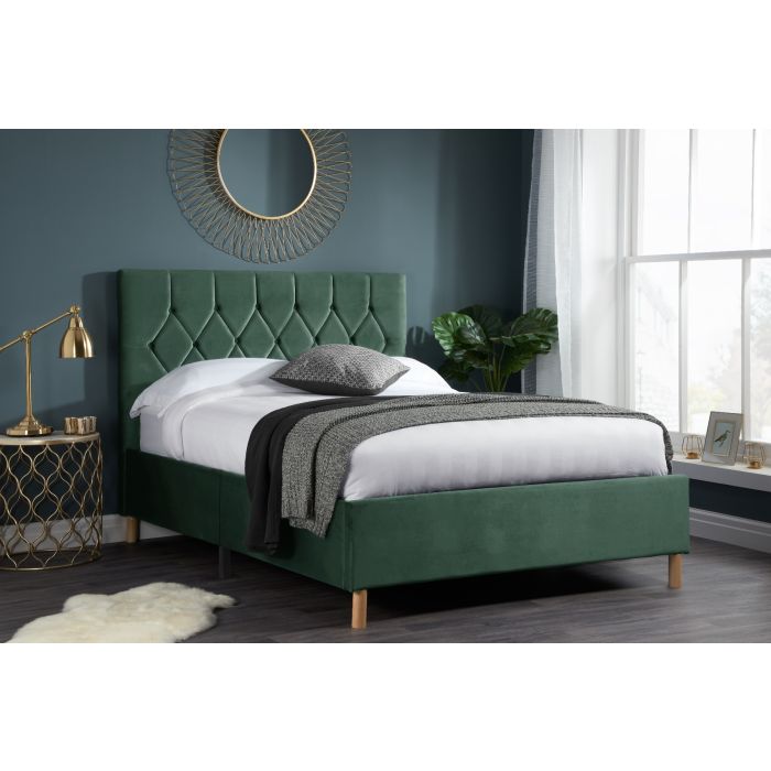Loxley Modern Upholstered Green Fabric Bed - Small Double 4ft