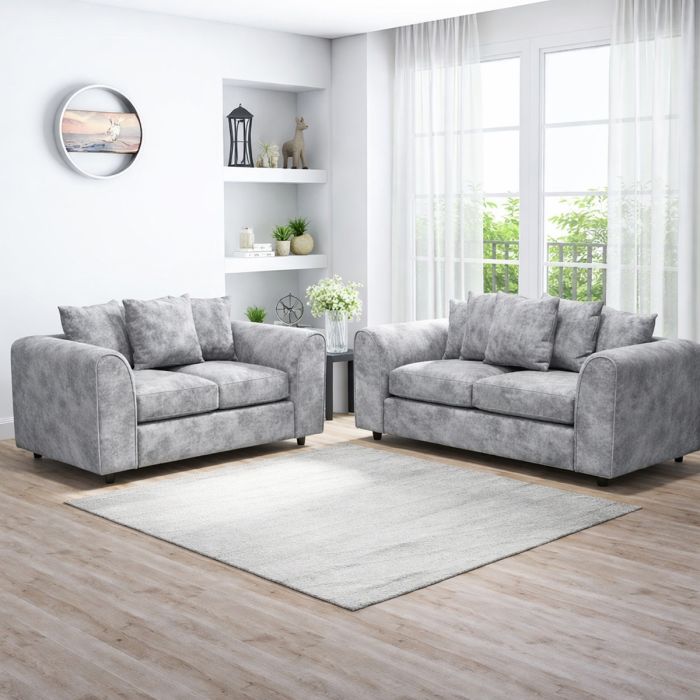 LORVANI Fabric 3 and 2 Seater Scatterback Sofa Set - Light Grey