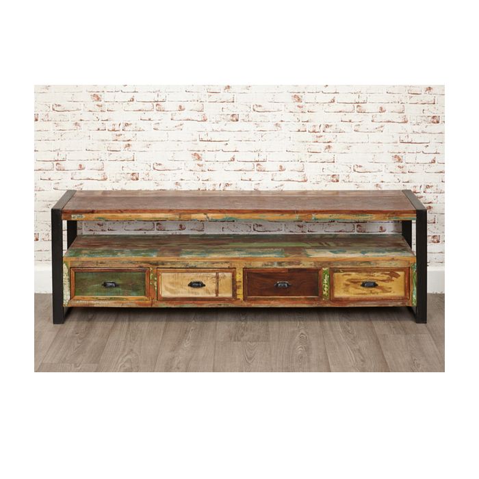 Laura Urban Edge Widescreen Large Television Cabinet with 4 Drawer and Open Shelf - Natural Wood