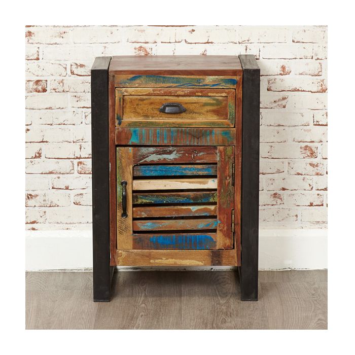 Laura Urban Edge Lamp Table with Door and Drawer - Natural Wood
