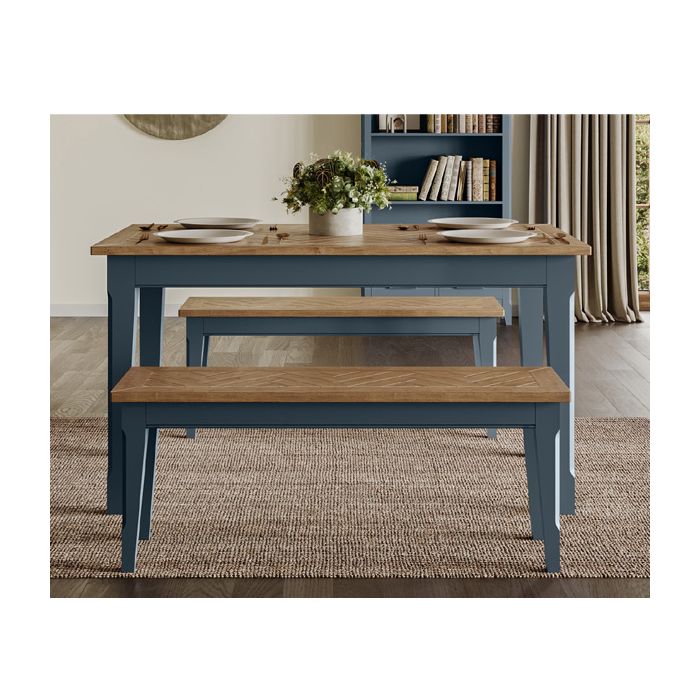 Ransley Oak Parquet Top Dining Table - Blue