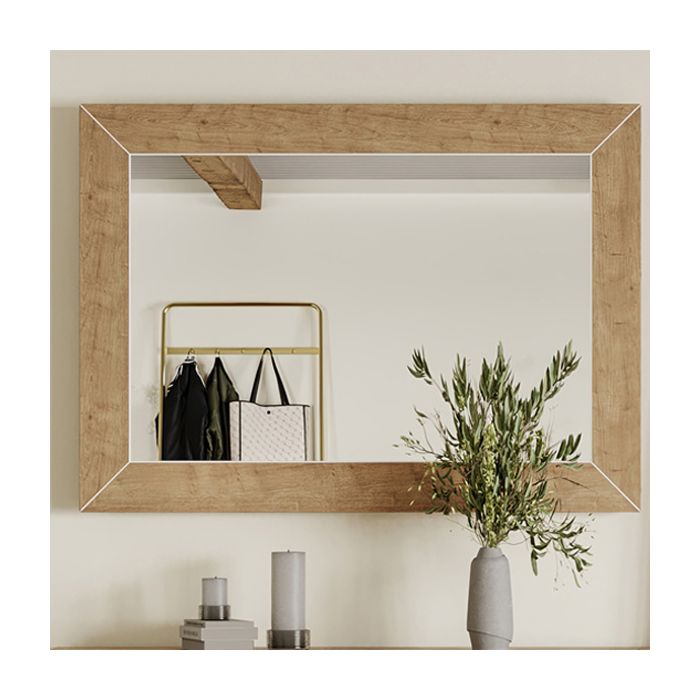 Ransley Oak Parquet Top Grey Wooden Framed Mirror - Blue