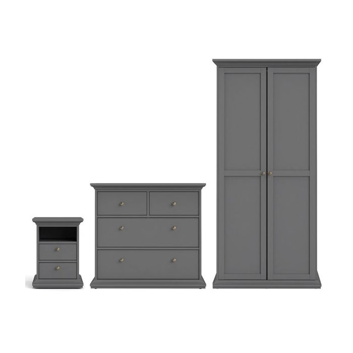 PORTHOPE 2 Door Wardrobe Set 3 Piece - Matt Grey