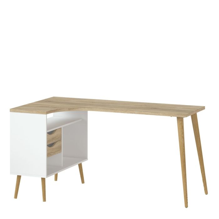 Oslo Desk 2 Drawer in White and Oak - White and Oak