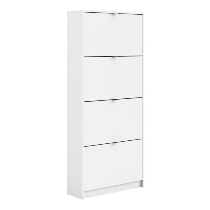Shoe cabinet w. 4 tilting doors and 2 layers - White