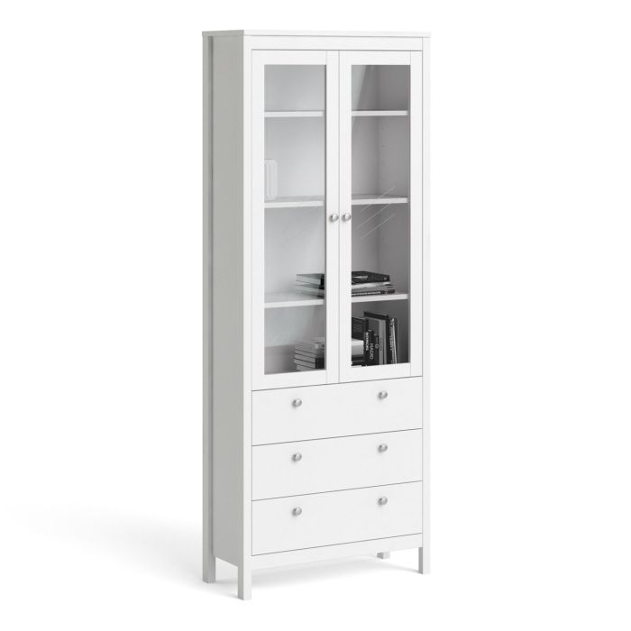 Madrid China cabinet 2 doors w/glass + 3 drawers in White - White