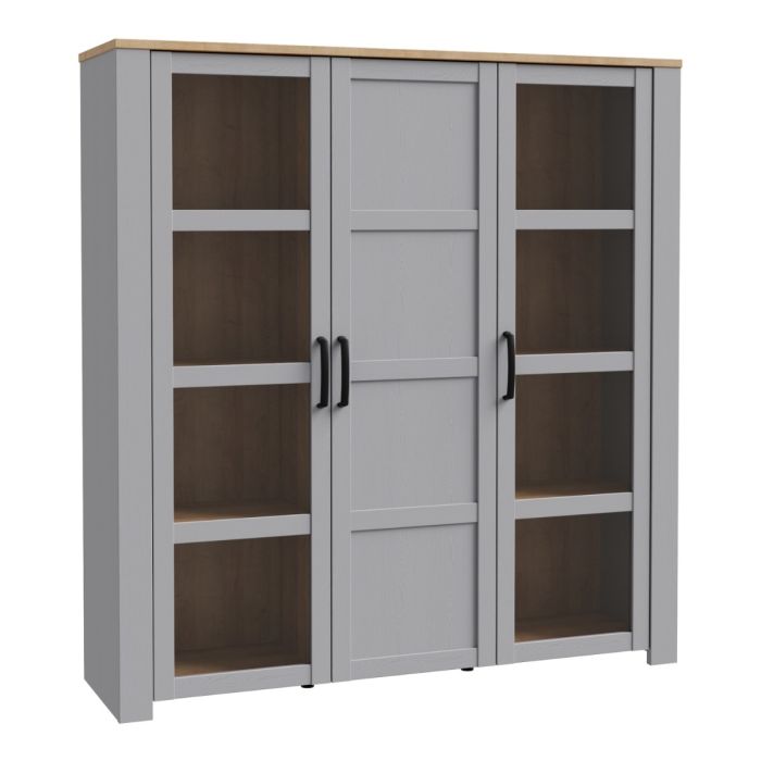 Karen Riviera Oak Top 3 Door Large Display Cabinet - Grey
