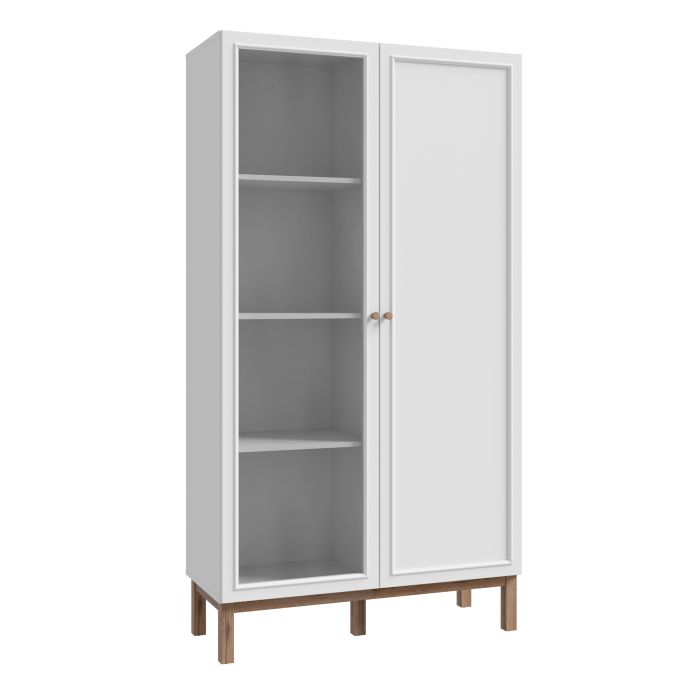 WOFUS Display Cabinet with 1 Door and 1 Glass Door in Light Grey and Oak