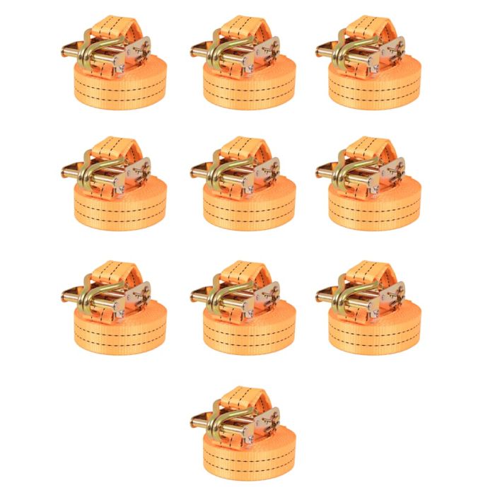 Ratchet Tie Down Straps 10 Pcs 1 Tonnes 6mx38mm Orange