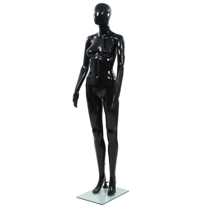 Full Body Female Mannequin with Glass Base Glossy Black 175cm