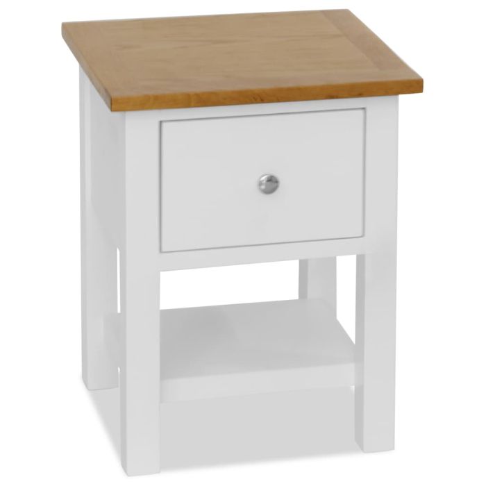 Nightstand 36x30x47cm Solid Oak Wood White Brown - Jurin