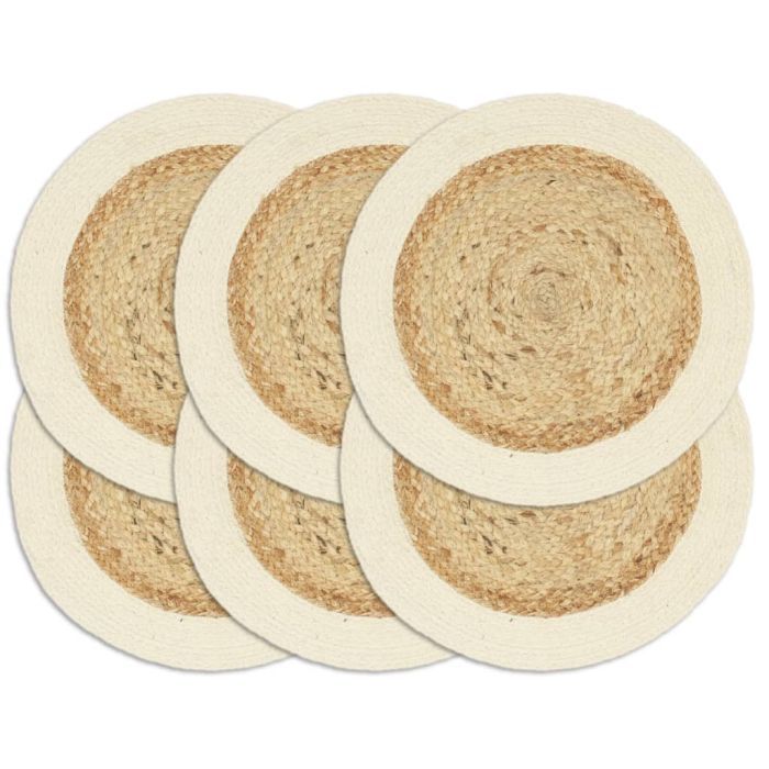Placemats 6 Pieces Plain Natural 38 cm Round Jute and Cotton