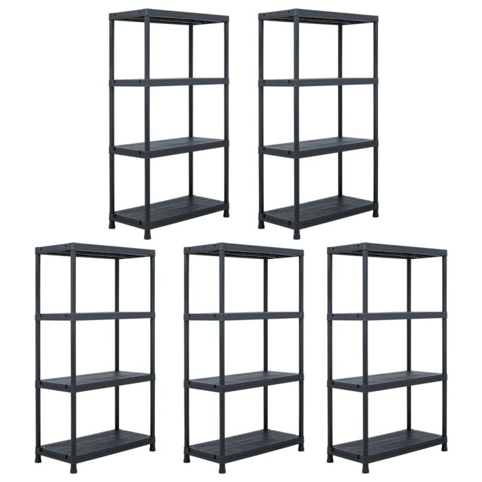 Storage Shelf Racks 5 Pieces Black 60x30x138 cm Plastic