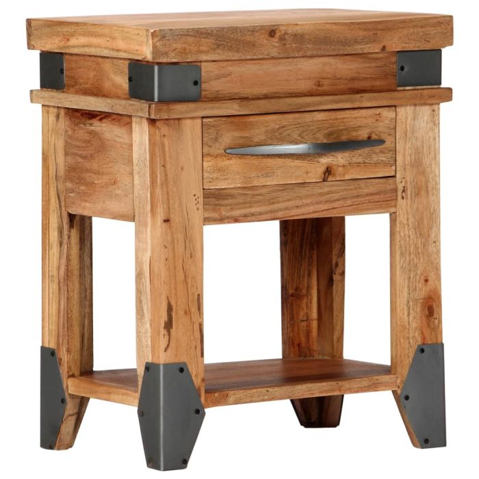 Bedside Cabinet 40x30x51cm Solid Acacia Wood Natural Finish - Zhon