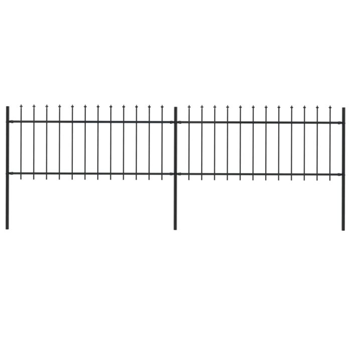 Garden Fence with Spear Top Steel 3.4x0.8 m Black