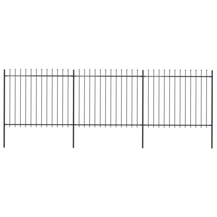 Garden Fence with Spear Top Steel 5.1x1.5 m Black