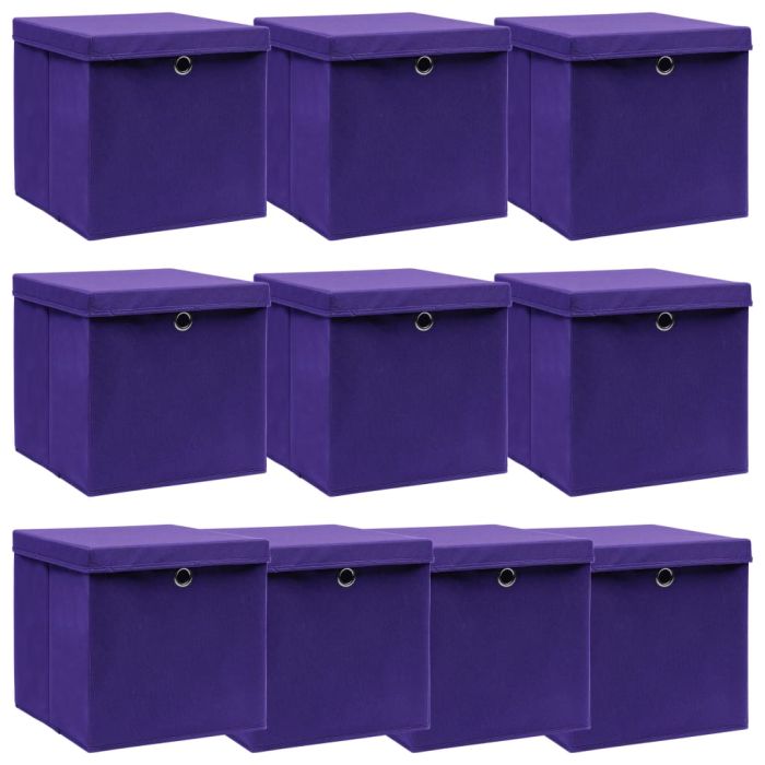 Storage Boxes with Lids 10 pcs Purple 32x32x32 cm Fabric