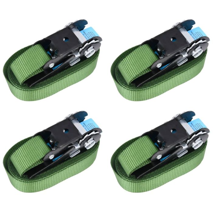 Ratchet Tie Down Straps 4 Pcs 800 daN 6 m Green
