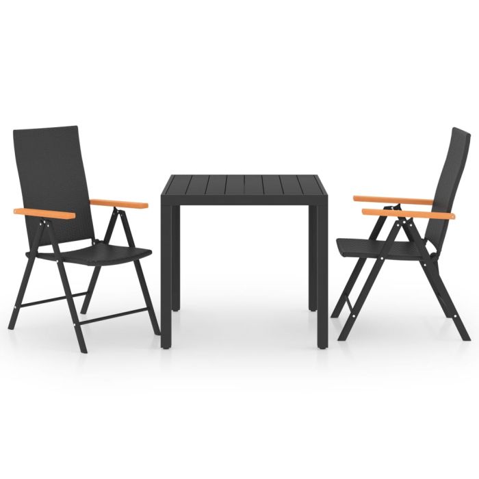3 Pcs Garden Dining Set Black and Brown