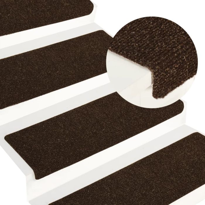 Stair Mats 15 Pcs Needle Punch 65x21x4cm Brown
