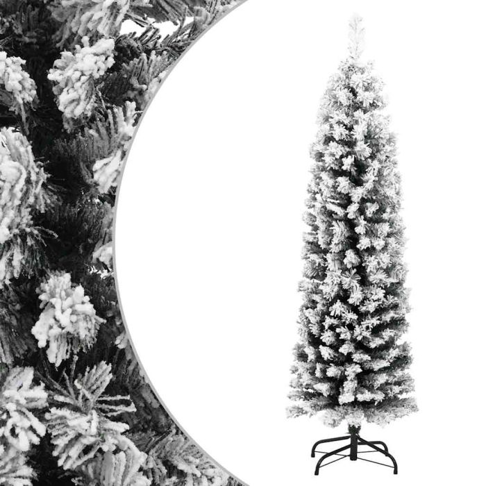 HUGLEN Slim Artificial Christmas Tree with Flocked Snow 120cm - Green