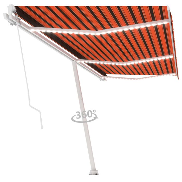 Manual Retractable Awning with LED 600x300cm Orange and Brown