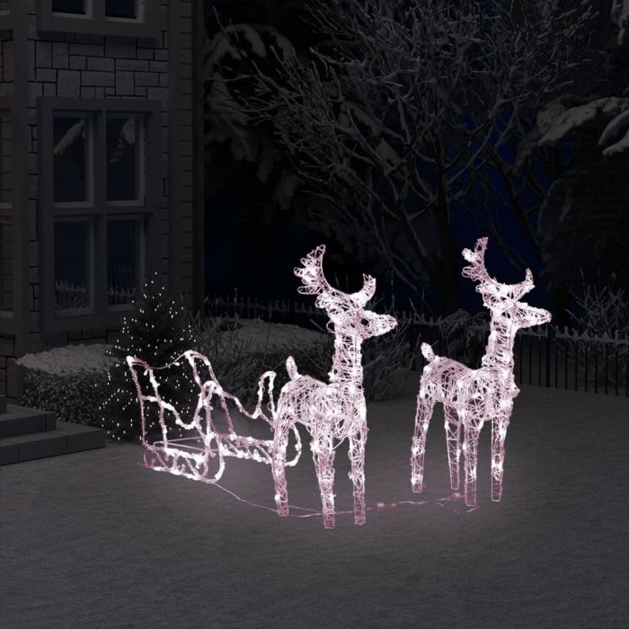 Roche Reindeers and Sleigh Christmas Decoration 160 LEDs 130cm Acrylic