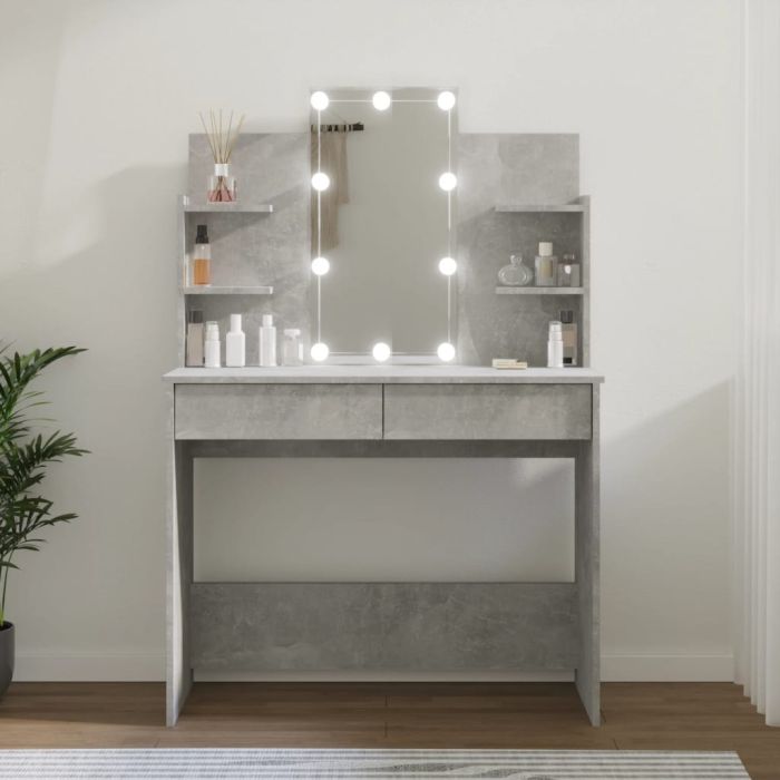 Dressing Table with LED Concrete Grey 96x40x142cm