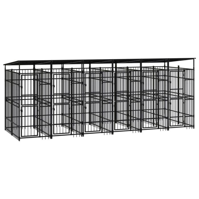 Outdoor Dog Kennel with Roof Steel 11.06sqm
