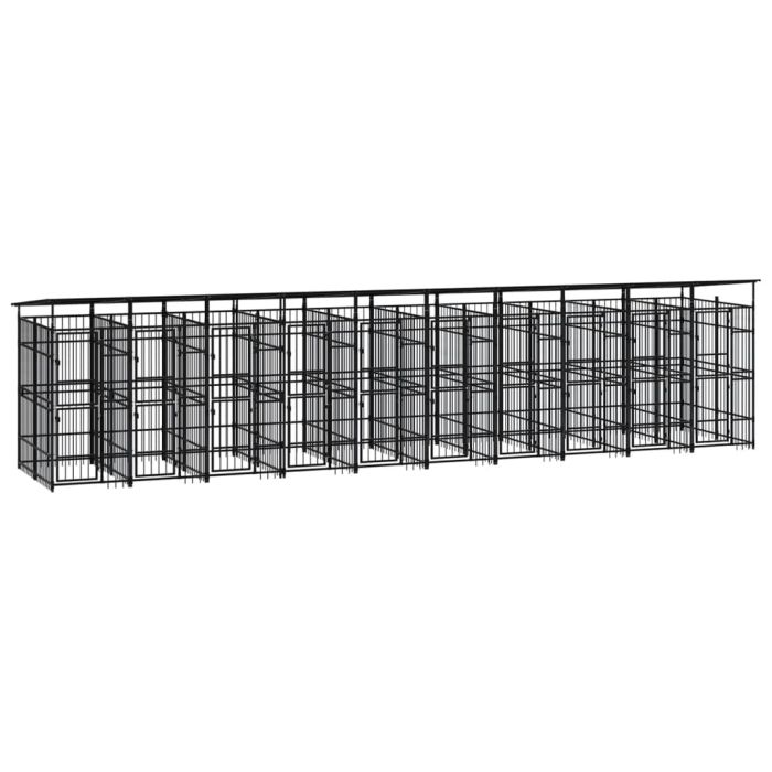 Outdoor Dog Kennel with Roof Steel 18.43sqm