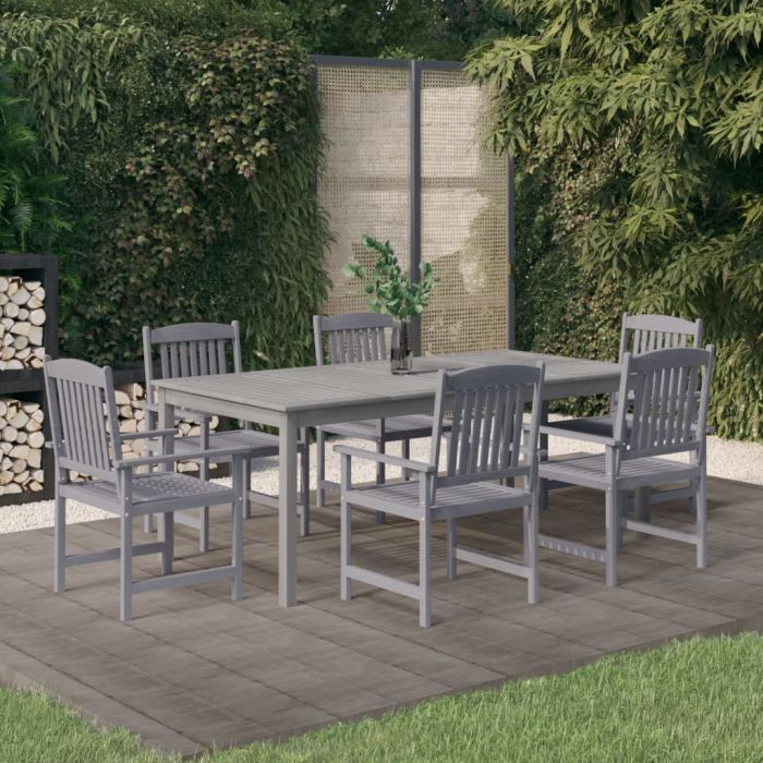 7 Pcs Garden Dining Set Solid Wood Acacia Grey