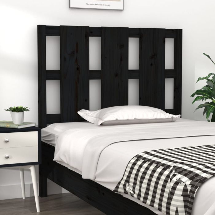 Bed Headboard Black 105.5x4x100 cm Solid Wood Pine