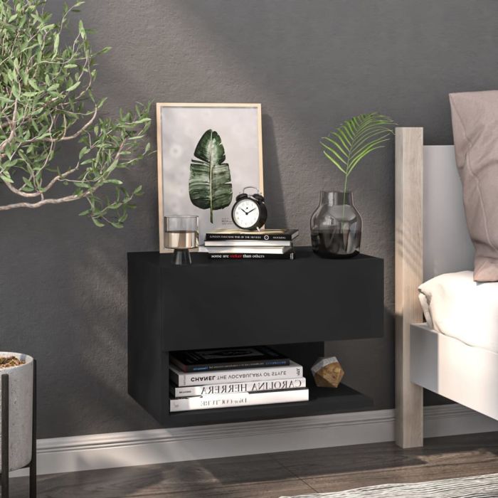 Wall Mounted Bedside Cabinet Black - Raven