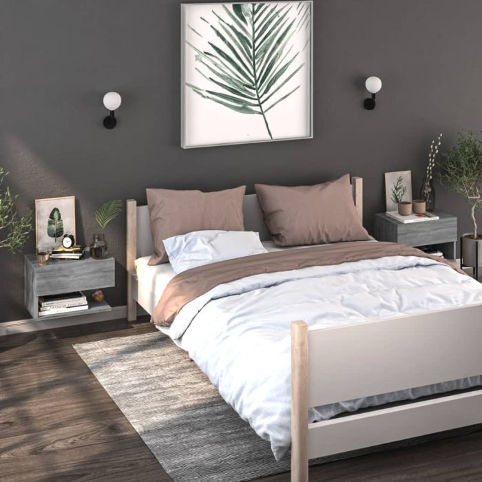 Wall Mounted Bedside Cabinets 2 pcs Grey Sonoma - Peche