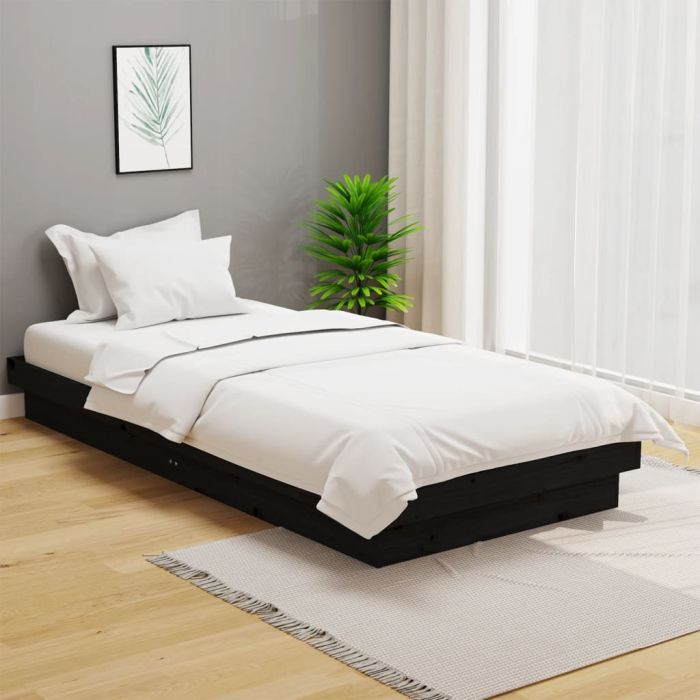 Bed Frame Black Solid Wood Pine 100x200 cm