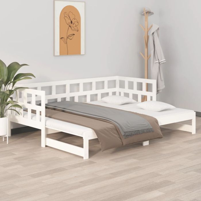 Pull-out Day Bed White Solid Wood Pine 2x(90x200) cm