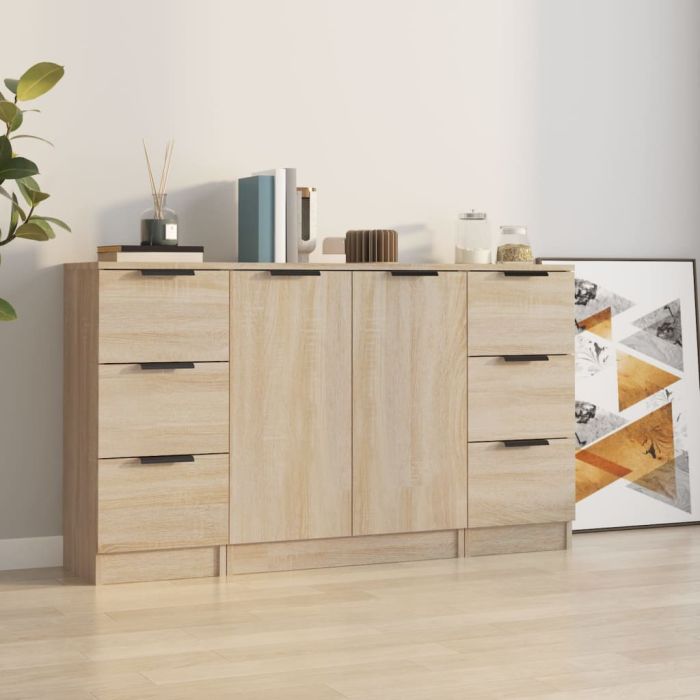 Sideboards 3 Pieces Sonoma Oak Engineered Wood